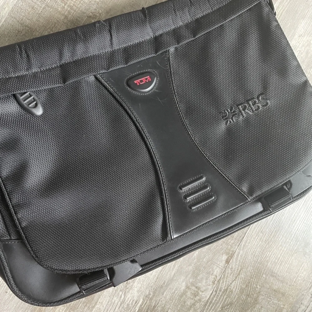 Tumi leather canvas messenger laptop work career work business tech classic